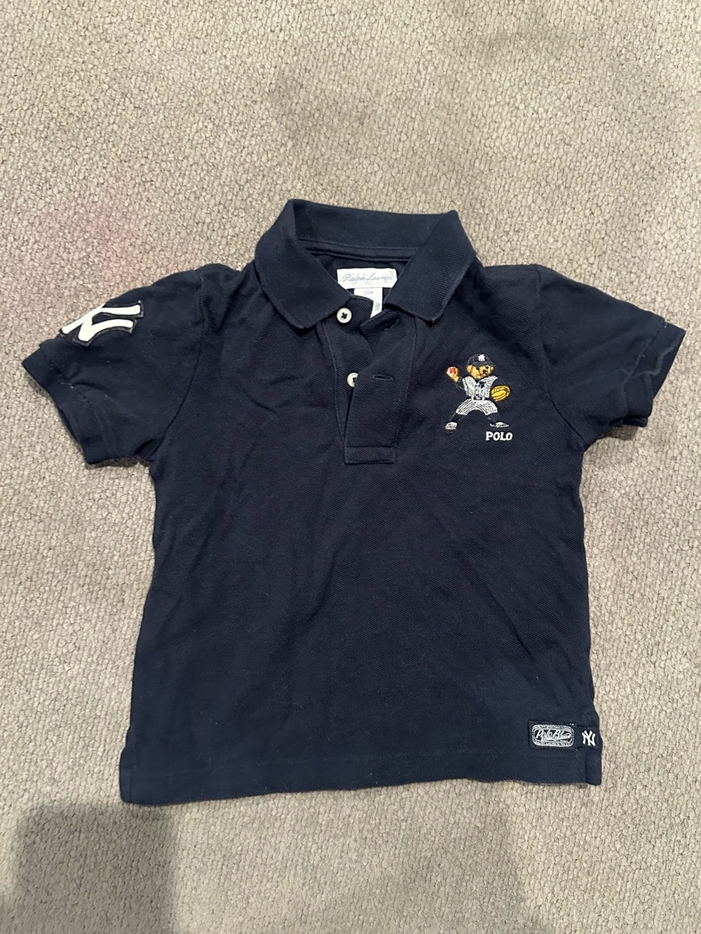 Polo by Ralph Lauren Navy Kids' Polo with Embroidered NY Yankees Baseball Bear
